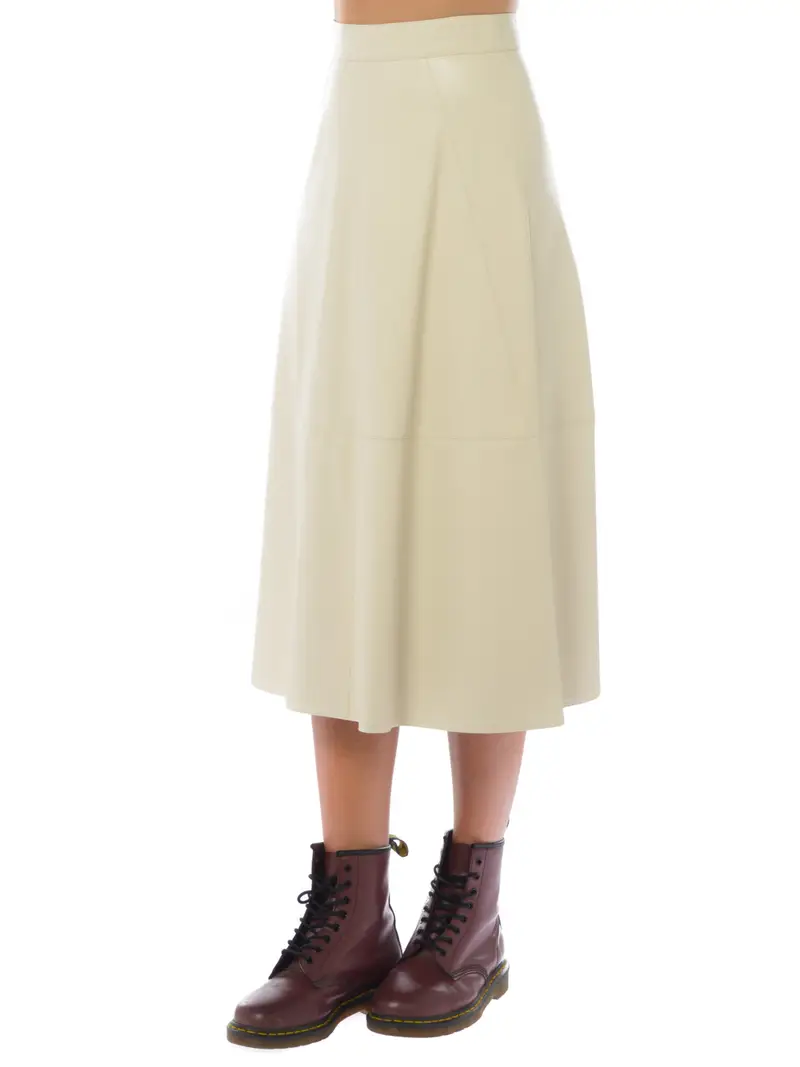 gonna lunga da donna Marella in ecopelle con cuciture Bianco miniatura 2