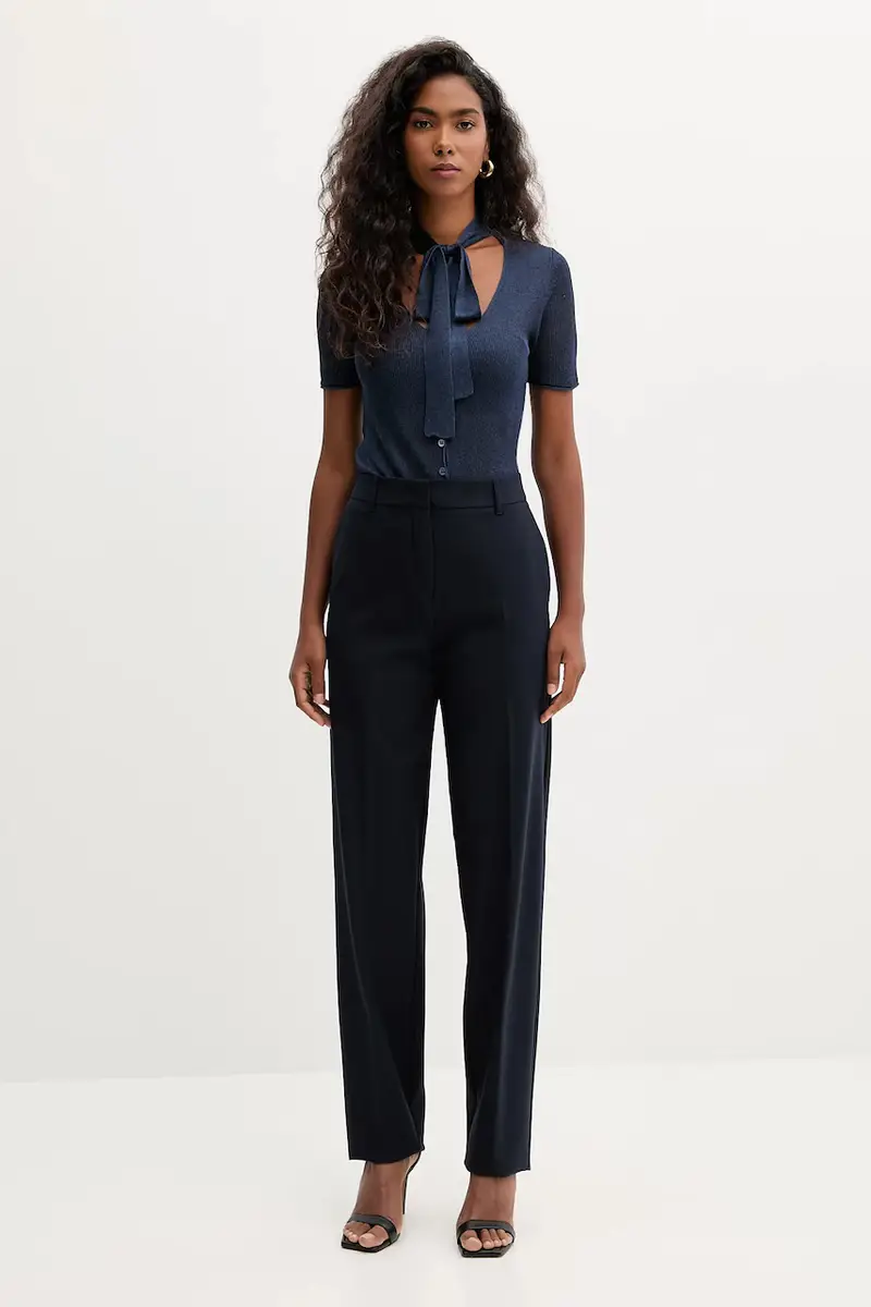 pantaloni in misto lana donna colore blu navy 2523136054200 miniatura 2