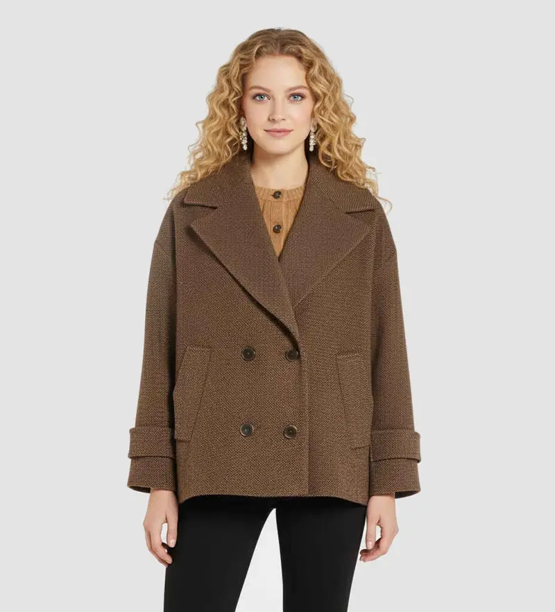 Marella Cappotto dritto in misto lana marrone per donna