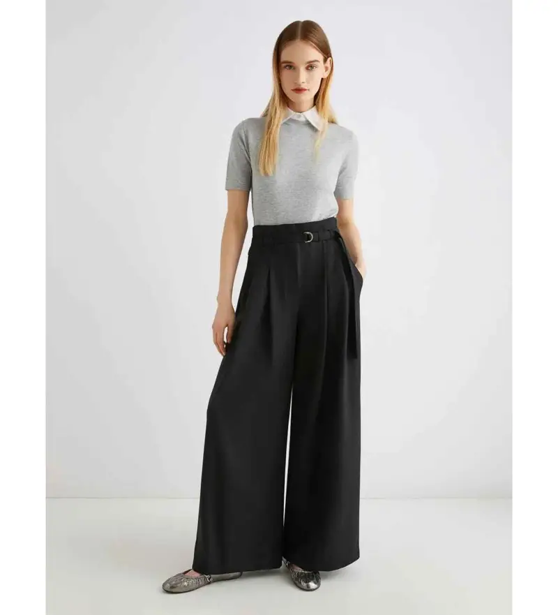 per donna. 2523136011200 Pantaloni Bondeno neri a vita alta (38), Nero, Casual, Poliestere