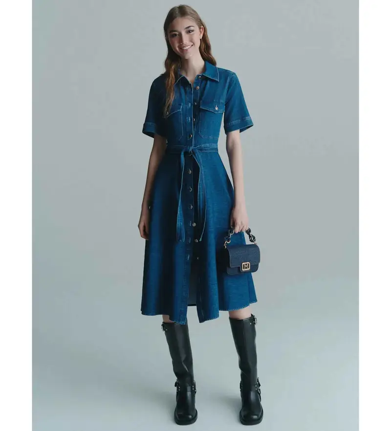 per donna 2523226024200 Abito-camicia in denim Fagotto (38), Blu, Casual, Cotone, Manica corta