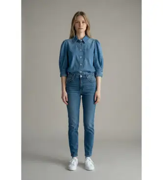 per donna 2613111174200 Camicia romana blu (38), Casual, Manica corta, Lyocell Blu medio