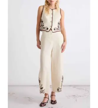 per donna 2613131012200 Pantaloni di lino con ricami beige (38), Casual