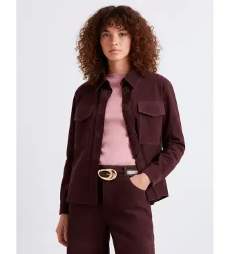 per donna 2613441081200 Camicia in pelle scamosciata color marrone Mllapogeo (38), Casual, Granata, Camoscio, Manica lunga, Bordeau