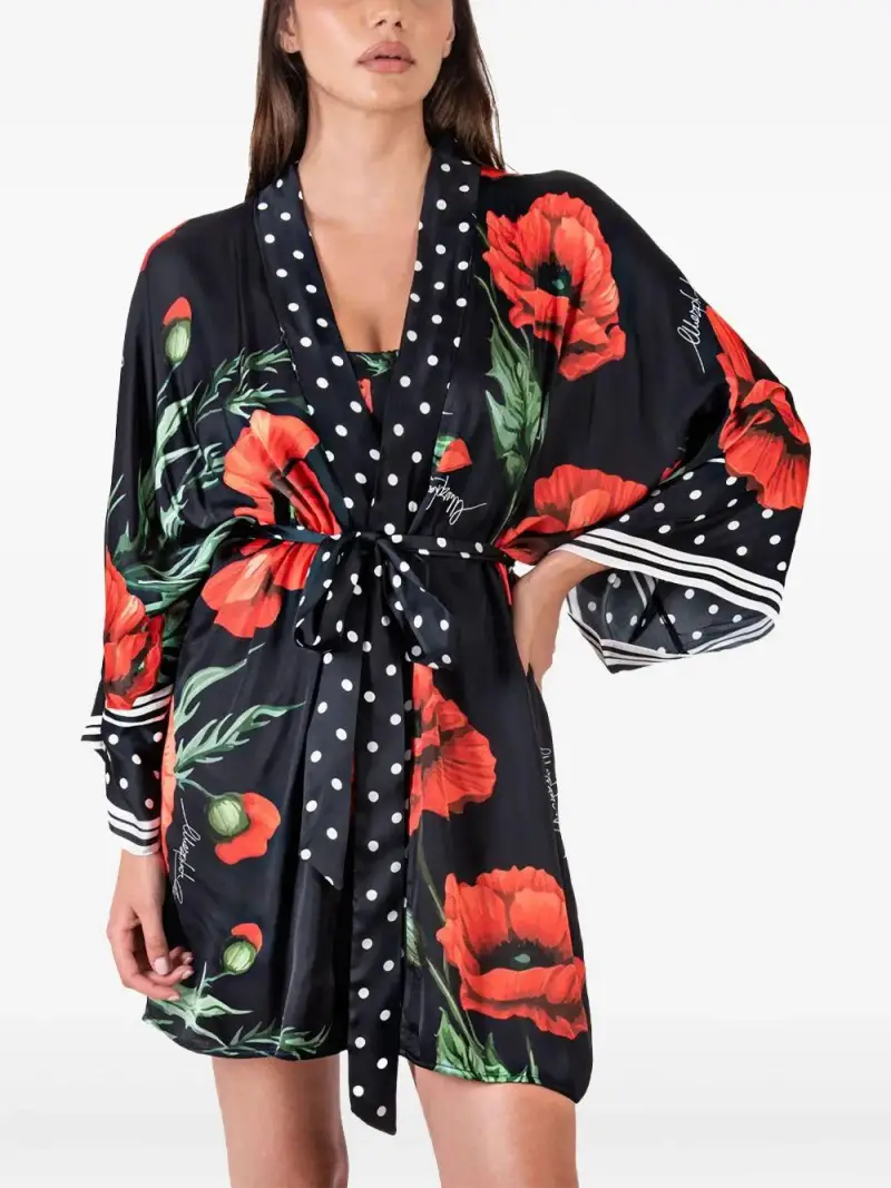 Kimono corto con fantasia stampata e pois Nero miniatura 3