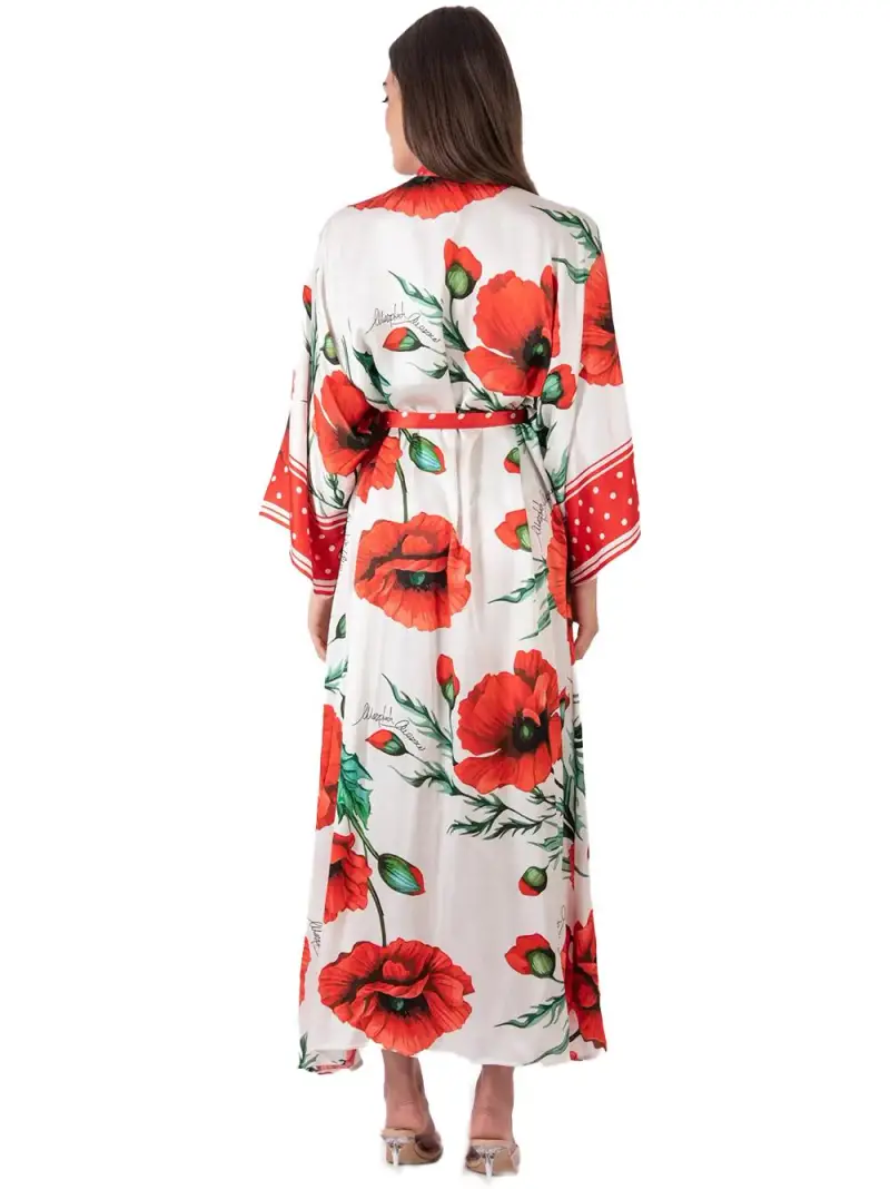 Kimono lungo burro con fantasia stampata Multicolor miniatura 2