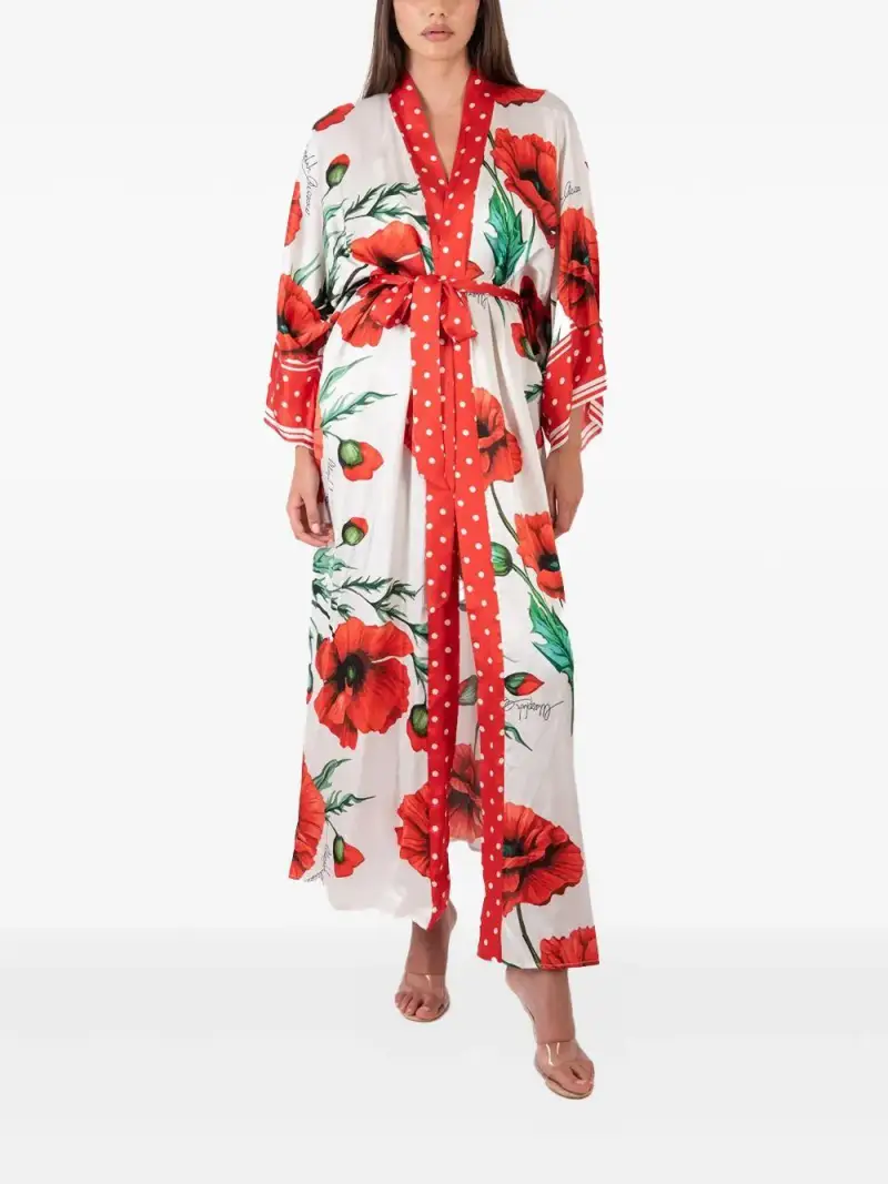 Kimono lungo burro con fantasia stampata Multicolor miniatura 3