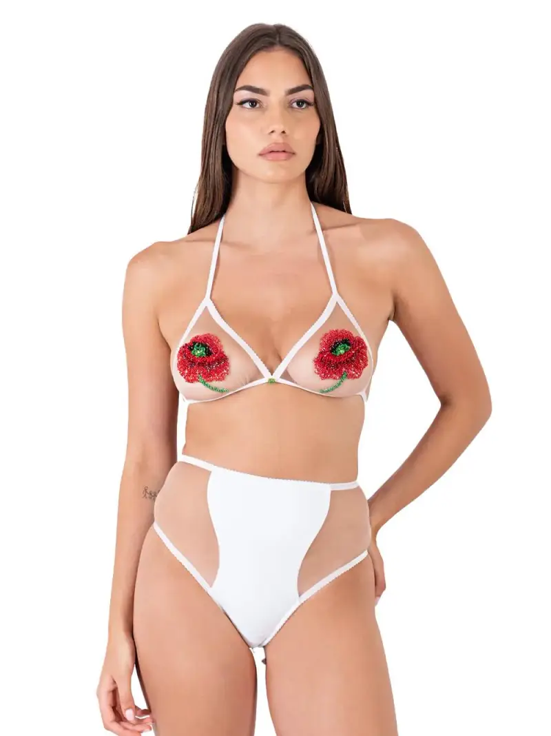 Set bianco doppio slip con ricami (3pz)