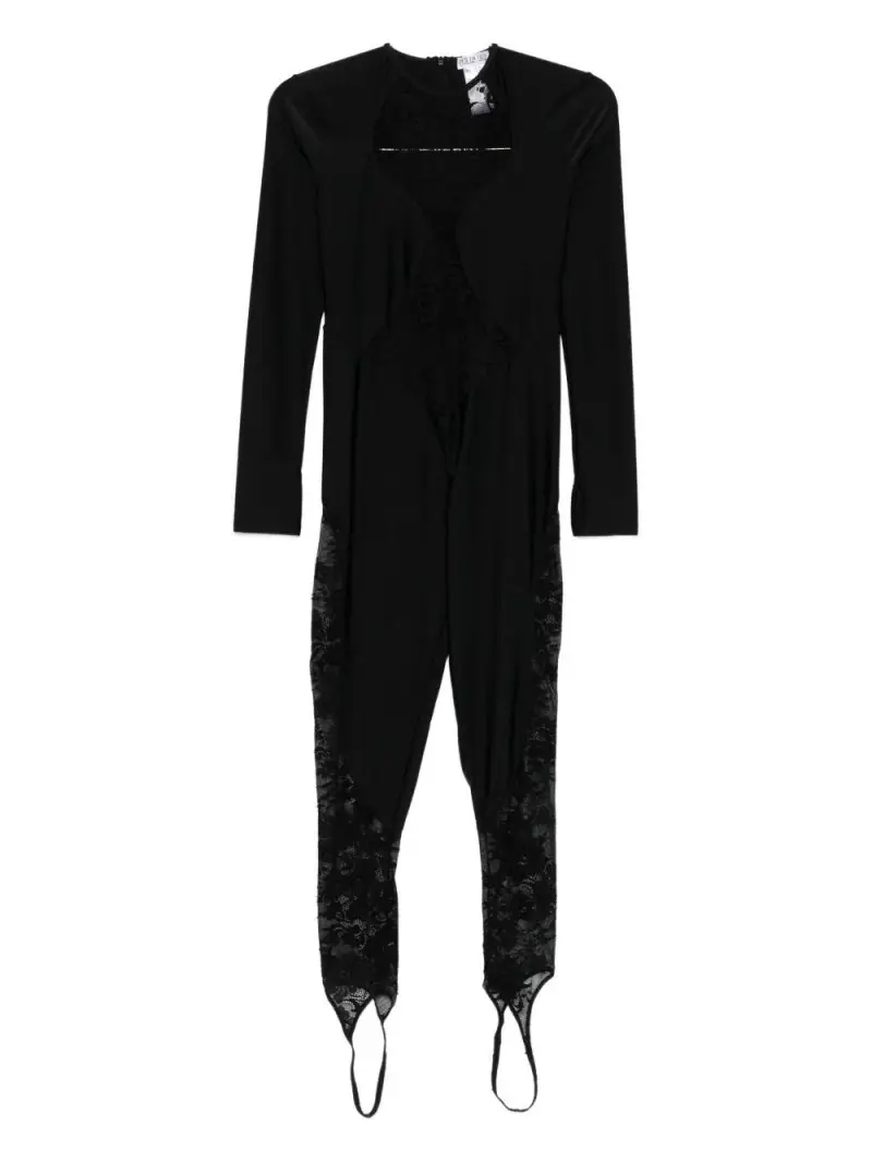 Tuta con Inserti in Pizzo e Chiusura con Zip Nero miniatura 2