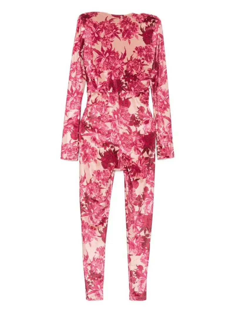 Tuta con Stampa a Fiori e Scollo a V Bordeaux miniatura 2