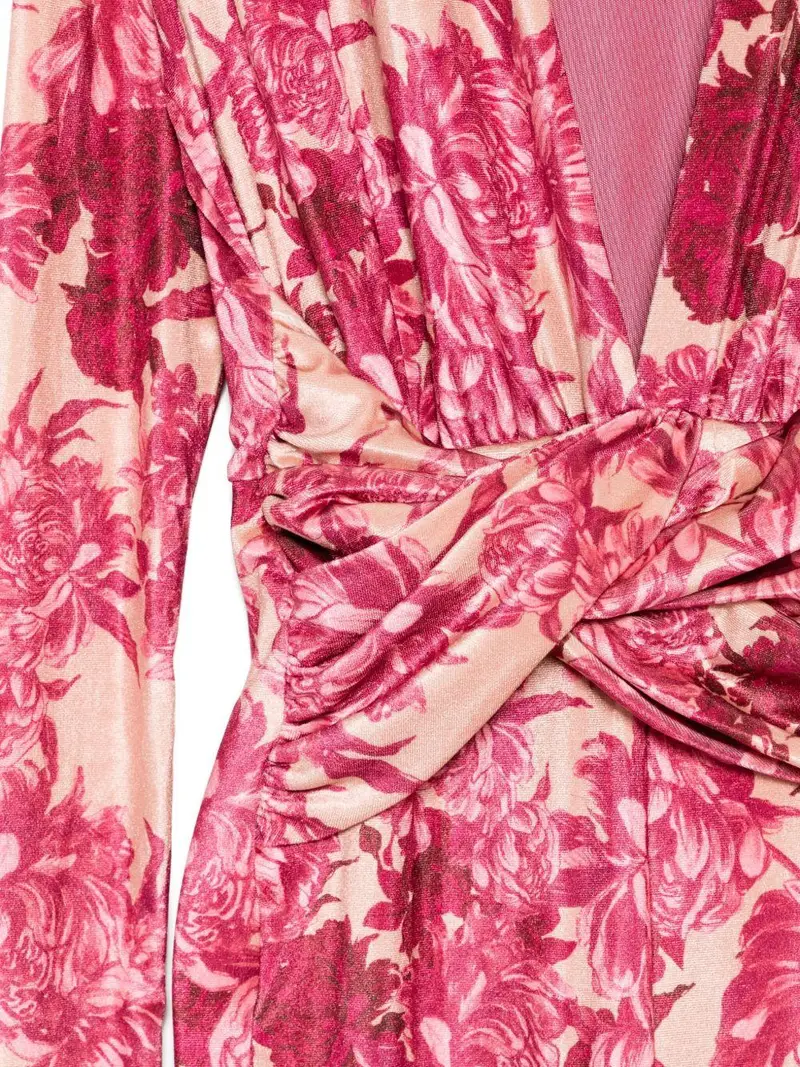 Tuta con Stampa a Fiori e Scollo a V Bordeaux miniatura 3