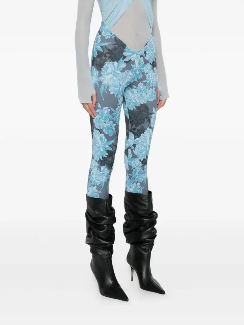 Tuta Lunga a Stampa Floreale con Collo Alto Celeste miniatura 2