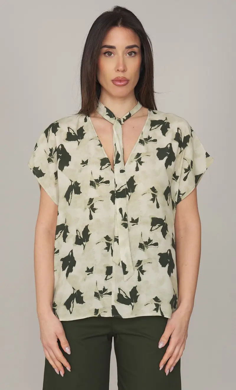 Blusa maria bellentani con stampa floreale e sciarpa - speziata, colore sabbia
