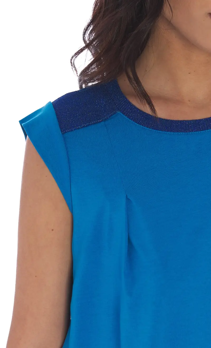 Canotta maria bellentani con finiture in lurex, colore bluette miniatura 2