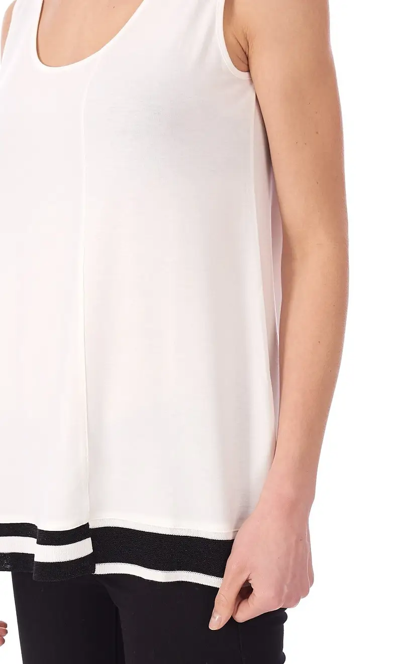 Canotta maria bellentani con profili in maglieria, colore bianco miniatura 2