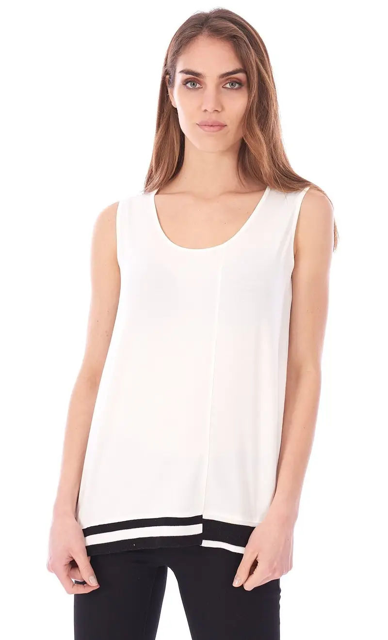 Canotta maria bellentani con profili in maglieria, colore bianco