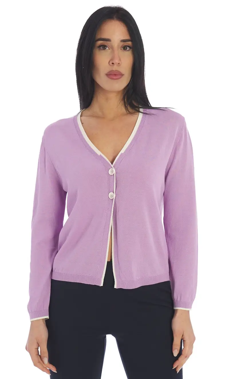 Cardigan maria bellentani con profilo a contrasto - soldanella, colore lilla