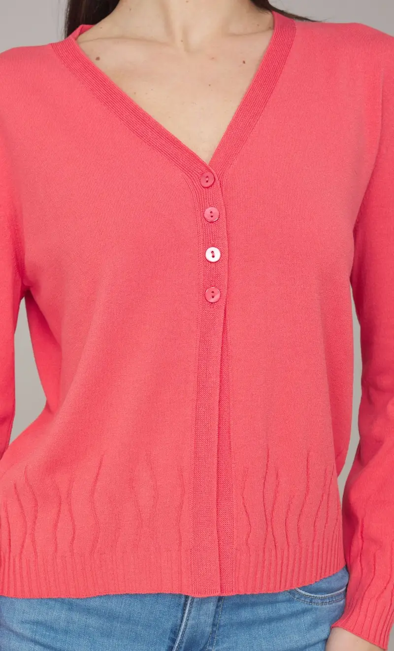 Cardigan maria bellentani con scanalature, colore corallo miniatura 2
