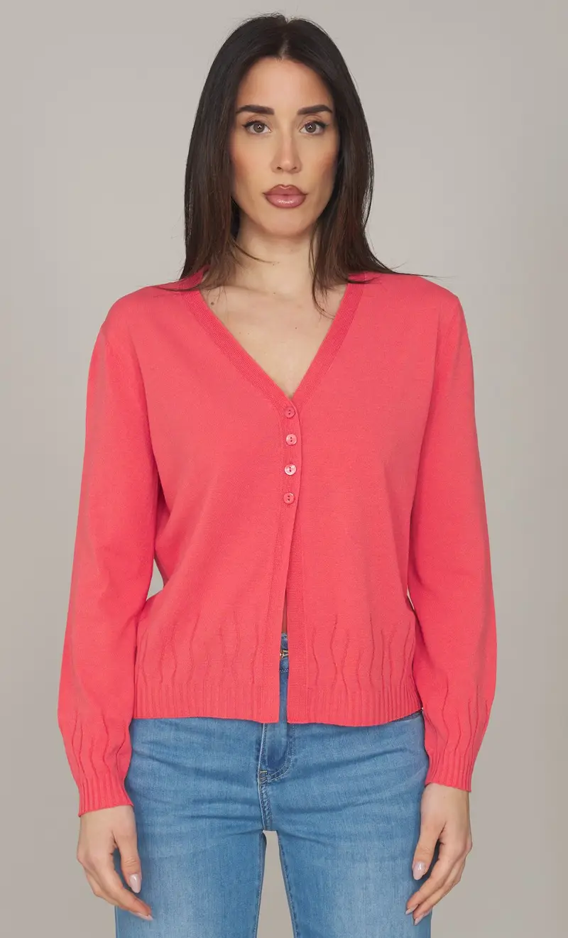 Cardigan maria bellentani con scanalature, colore corallo
