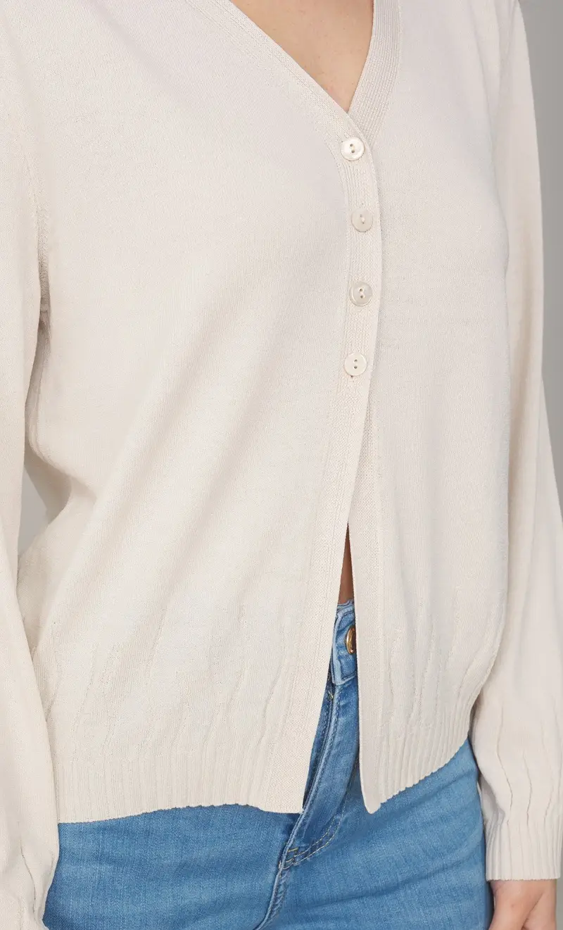 Cardigan maria bellentani con scanalature, colore sabbia miniatura 2