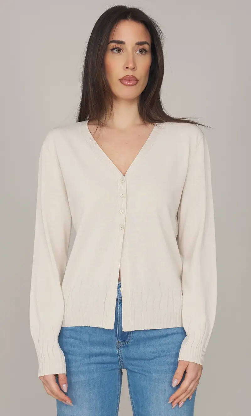 Cardigan maria bellentani con scanalature, colore sabbia