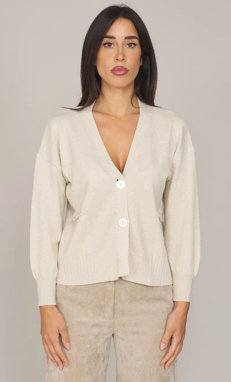 Cardigan maria bellentani in lurex - belfast, colore panna