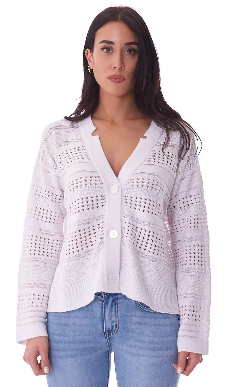 Cardigan maria bellentani mix punti manica lunga, colore bianco