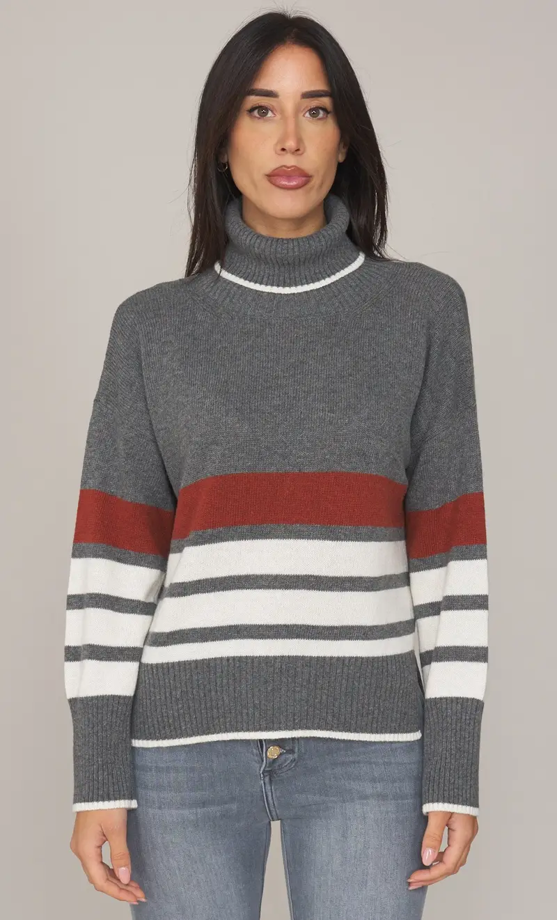 Maglia dolcevita maria bellentani rigata - rebecca, colore grigio