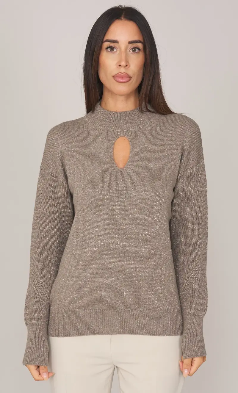 Maglia lupetto maria bellentani in lurex con scollo a goccia - babette, colore fango