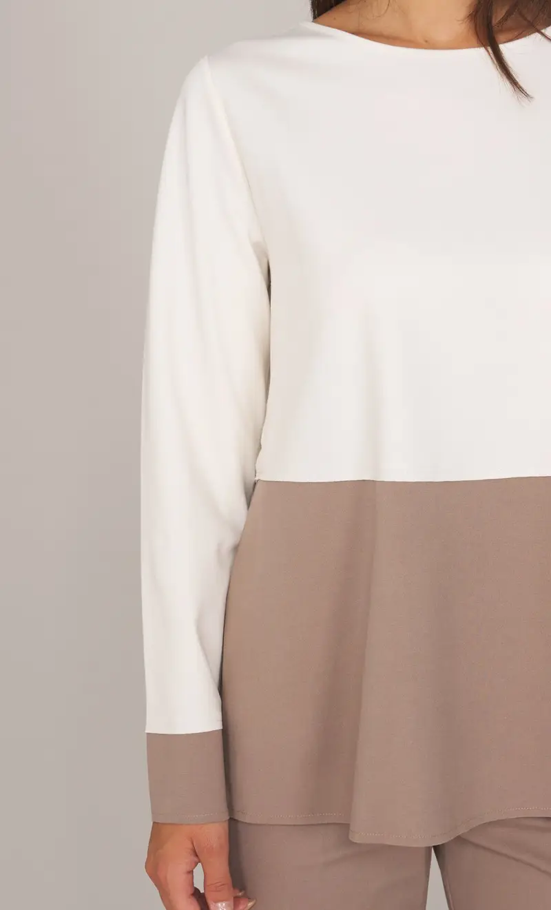 Maglia maria bellentani bicolore con spacchi laterali - arcore, colore panna miniatura 2