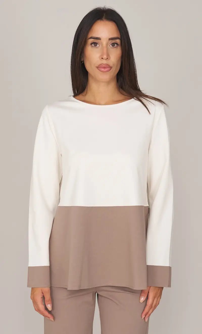Maglia maria bellentani bicolore con spacchi laterali - arcore, colore panna