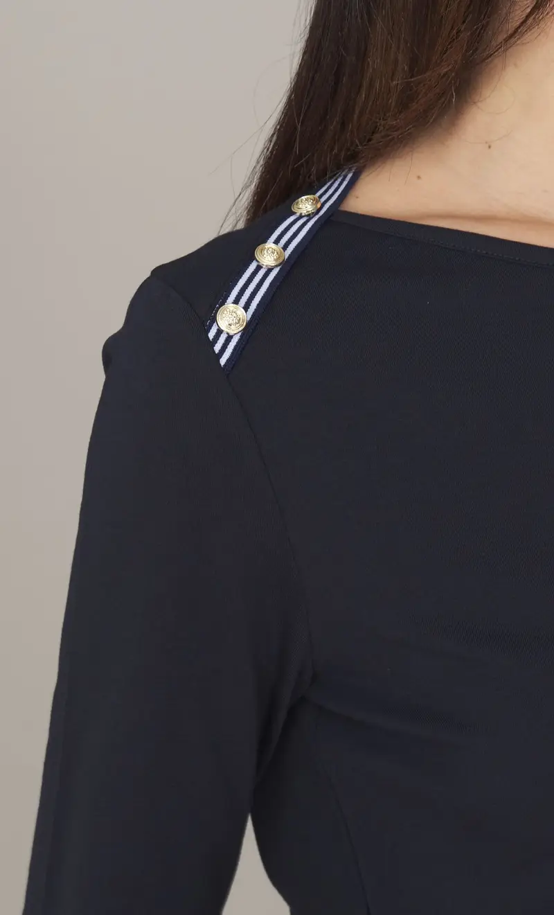 Maglia maria bellentani con profili a contrasto - canarias, colore blu miniatura 2