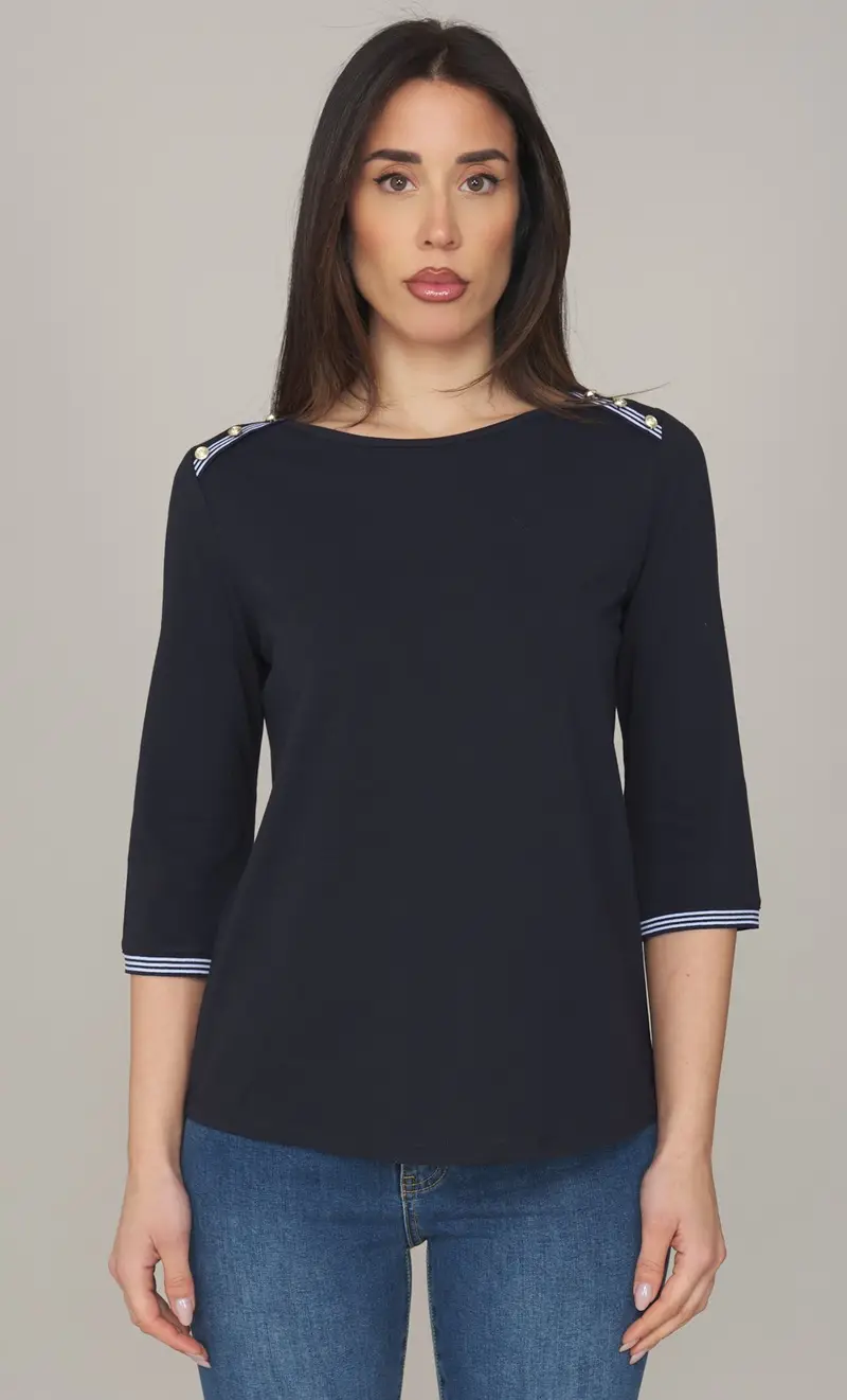 Maglia maria bellentani con profili a contrasto - canarias, colore blu