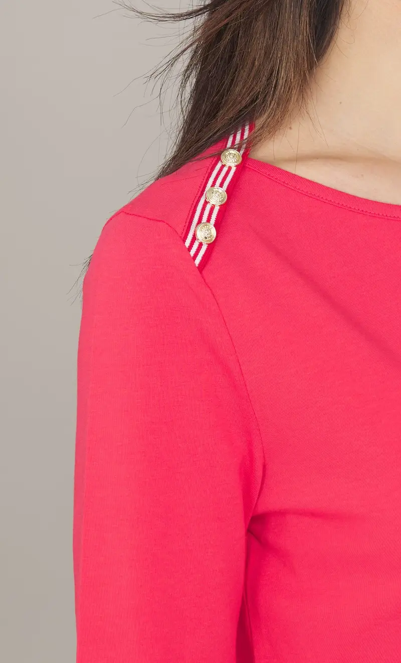 Maglia maria bellentani con profili a contrasto - canarias, colore corallo miniatura 2