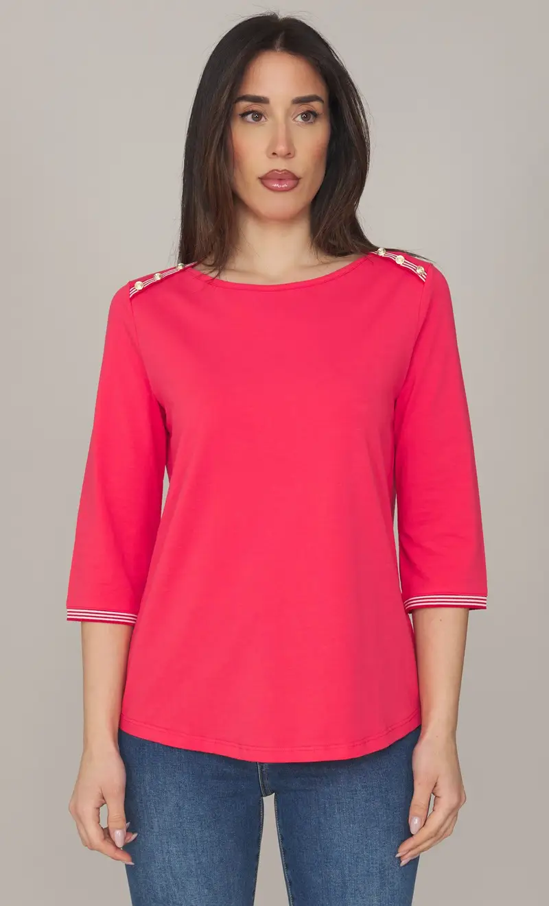 Maglia maria bellentani con profili a contrasto - canarias, colore corallo