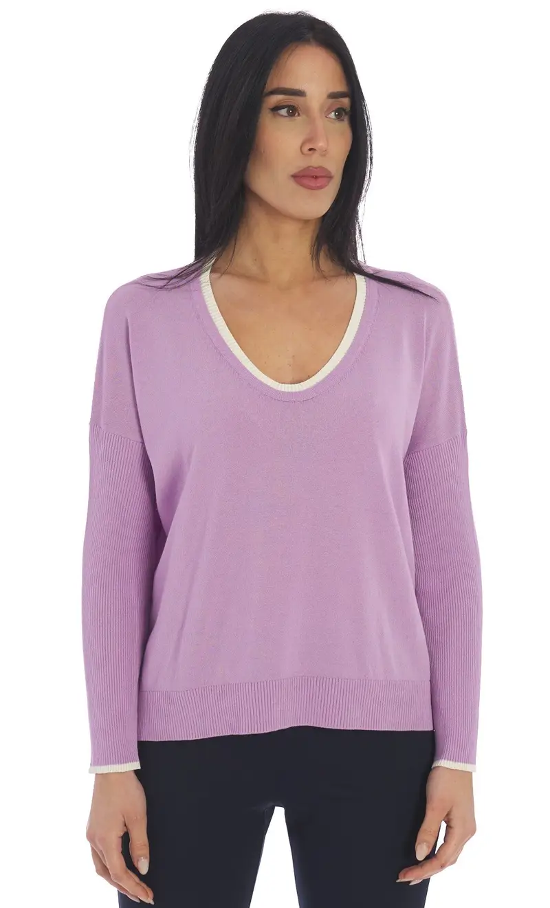 Maglia maria bellentani con profili a contrasto - euforbia, colore lilla