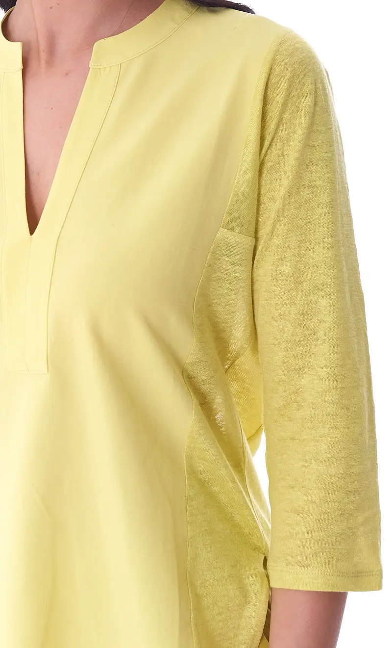 Maglia maria bellentani con scollo guru in lino, colore giallo miniatura 2