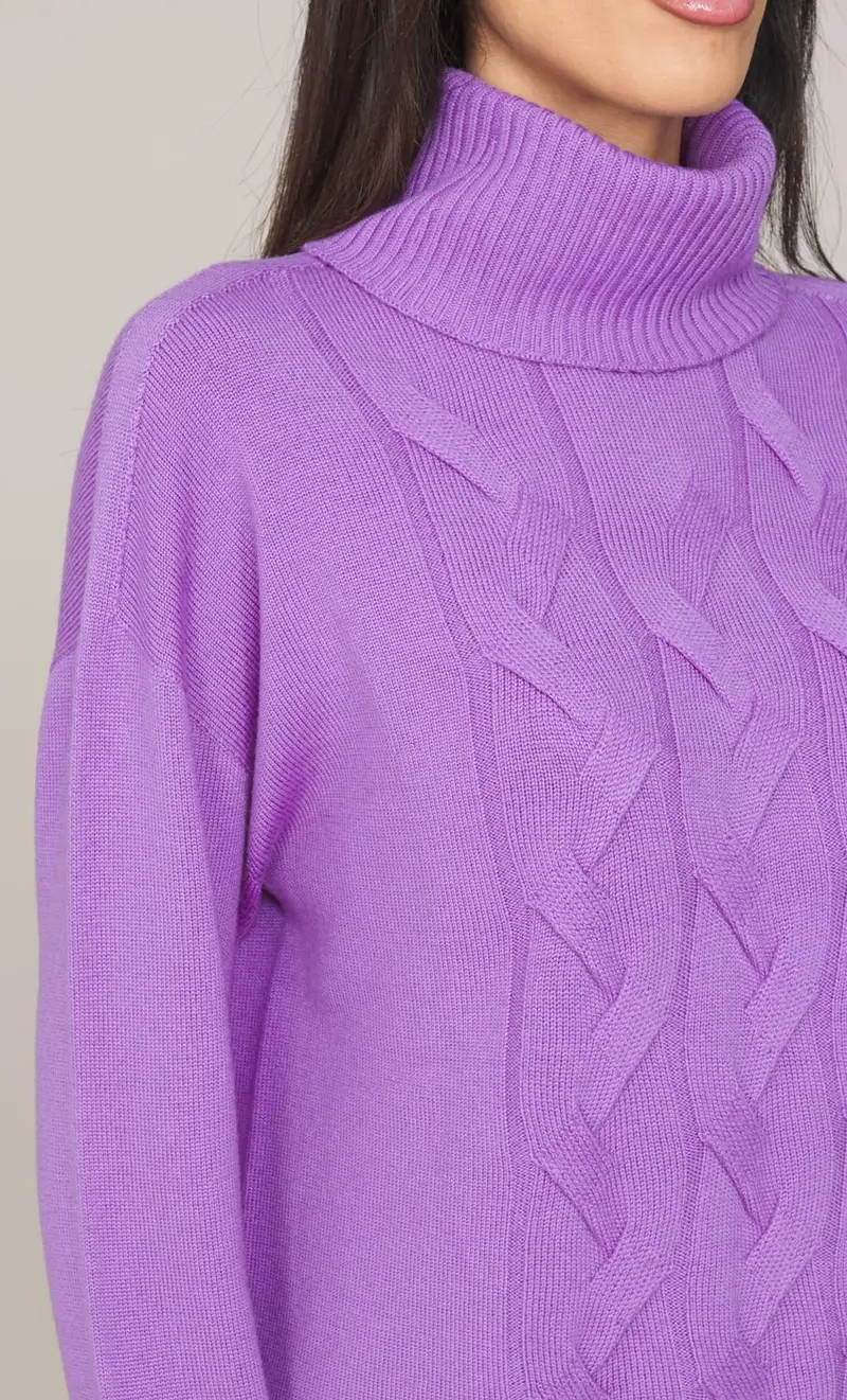 Maglia maria bellentani dolcevita a trecce - cervino, colore viola miniatura 2