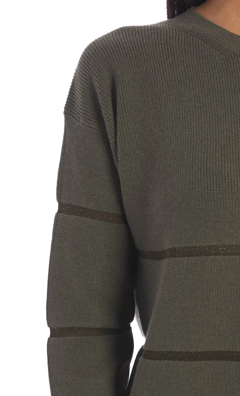 Maglia maria bellentani girocollo in punto pannocchia con lurex, colore militare miniatura 2