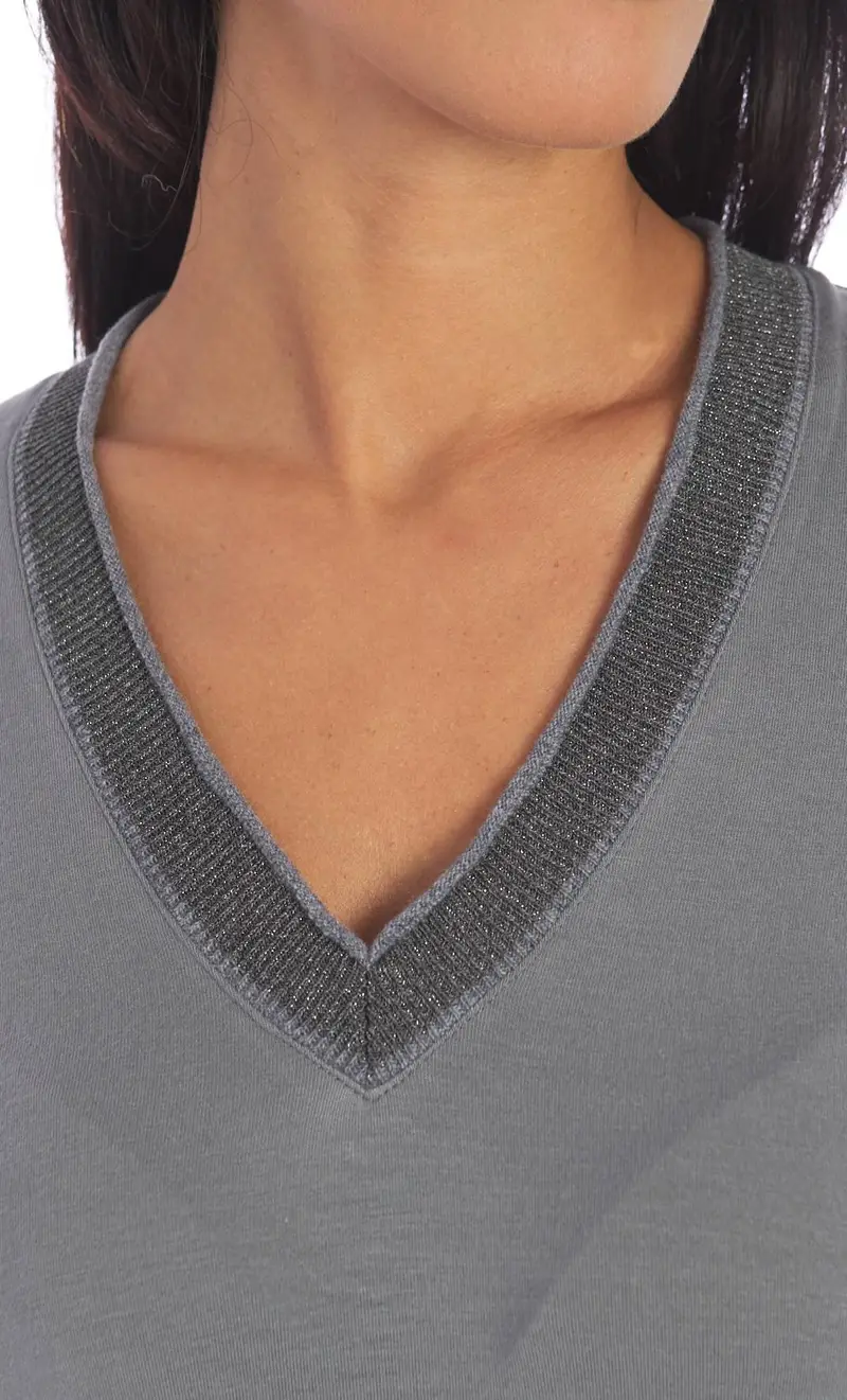Maglia maria bellentani in jersey con profili in lurex, colore grigio miniatura 2