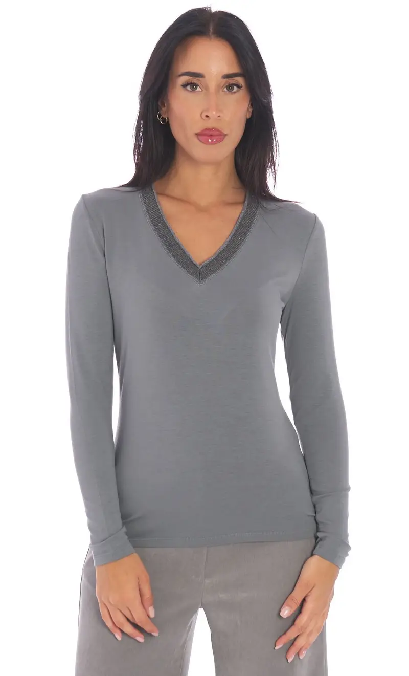 Maglia maria bellentani in jersey con profili in lurex, colore grigio