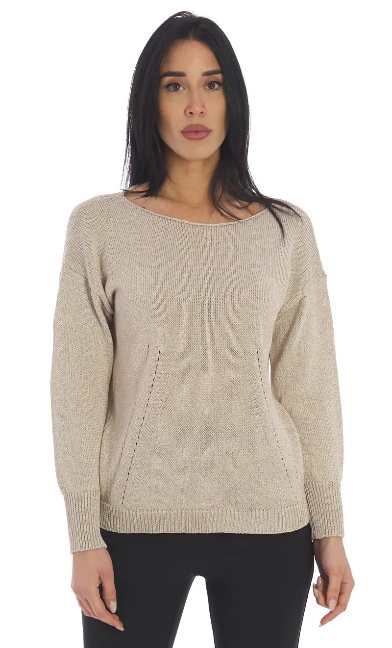 Maglia maria bellentani scollo a barca - leccio, colore beige