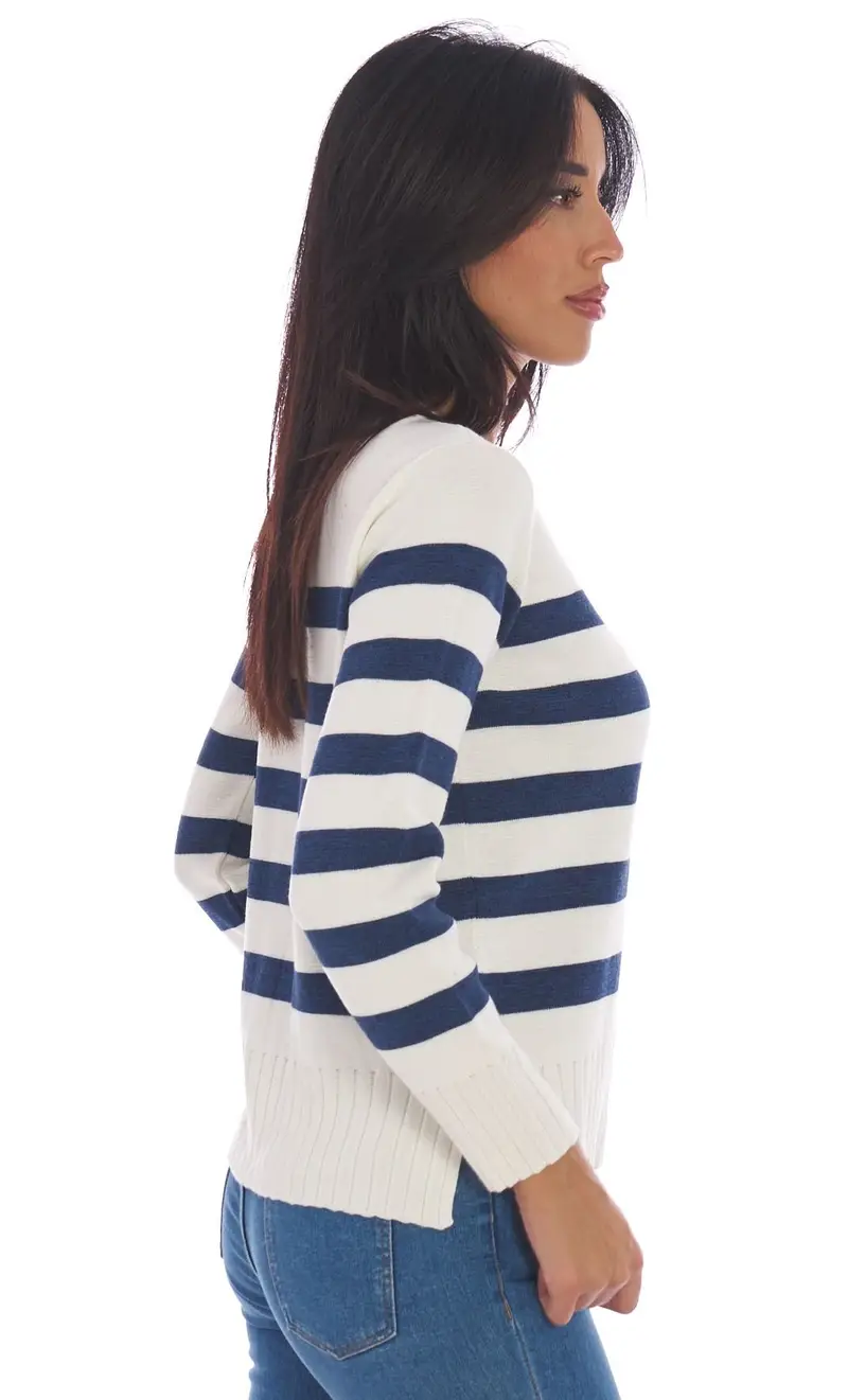 Maglia maria bellentani scollo a barca rigata in punto stoffa, colore panna miniatura 2