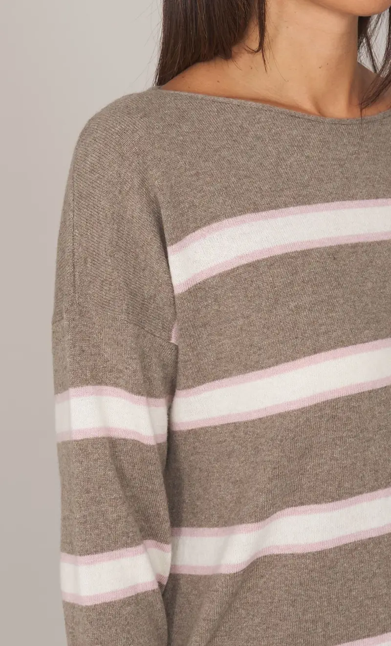 Maglia rigata maria bellentani scollo a barca - francesca, colore fango miniatura 2