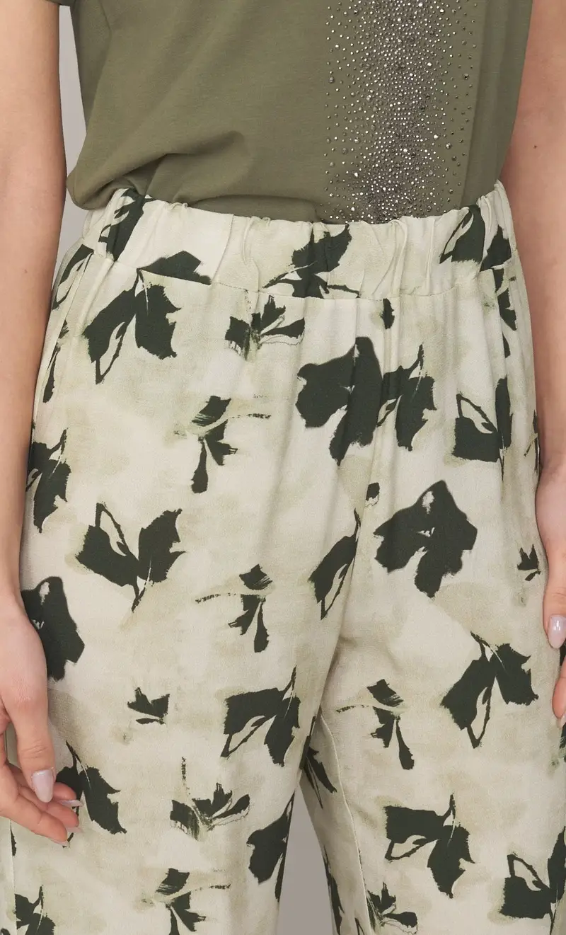 Pantalone ampio maria bellentani stampa fiore, colore sabbia miniatura 2
