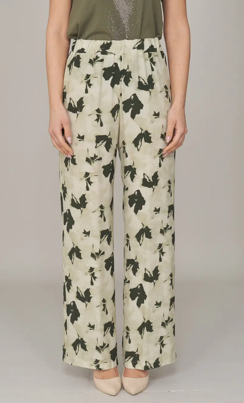 Pantalone ampio maria bellentani stampa fiore, colore sabbia