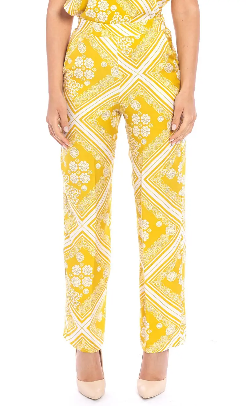 Pantalone ampio maria bellentani stampato giallo, colore giallo