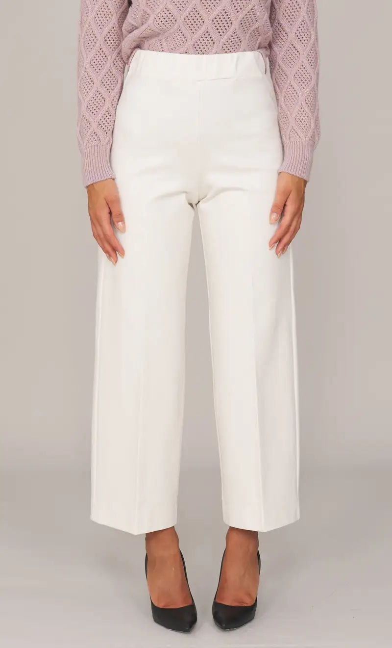 Pantalone maria bellentani gamba dritta con elastico - chicago, colore panna