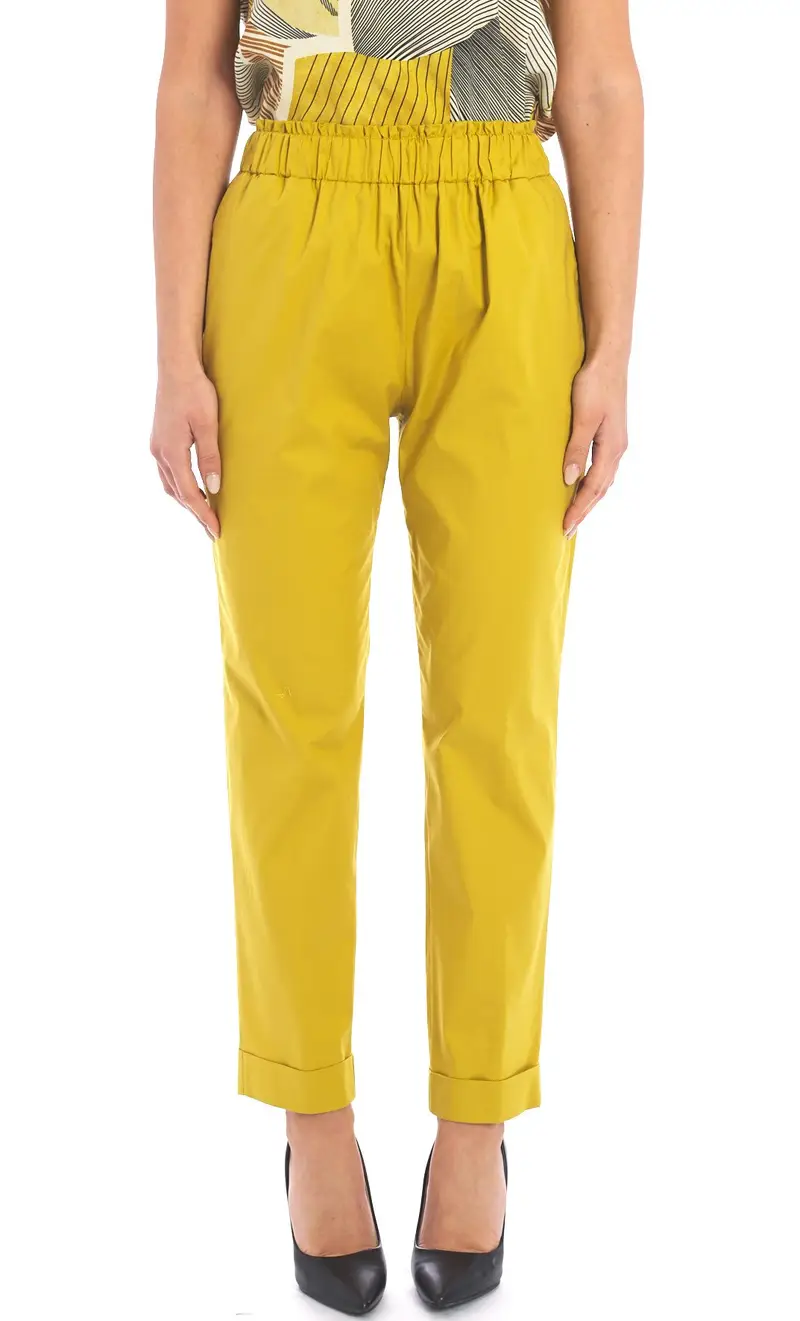 Pantalone maria bellentani jogging con elastico, colore senape