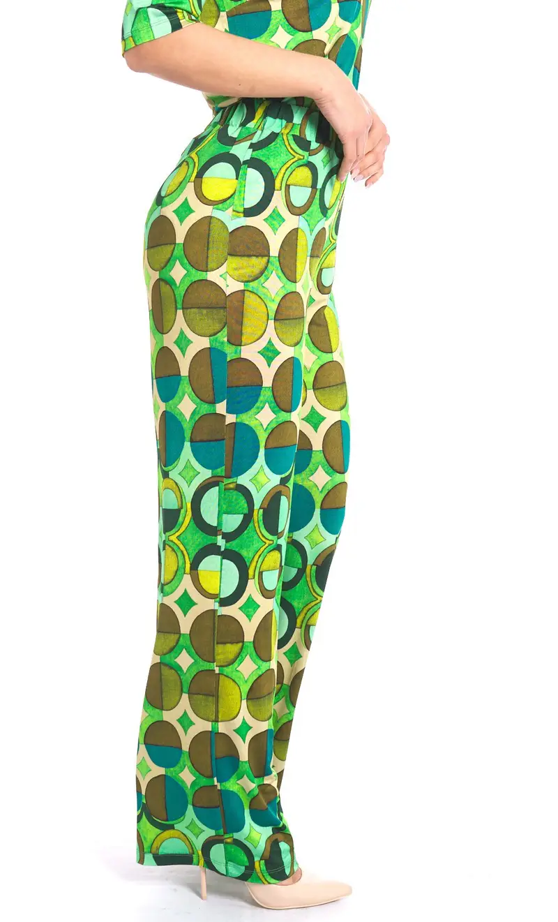 Pantalone palazzo maria bellentani a fantasia verde, colore verde miniatura 2